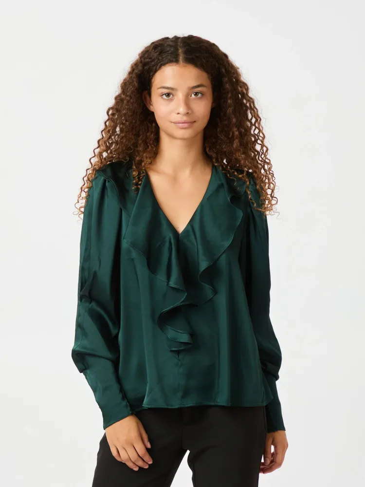 Sandie Sateen Blouse - Dark Green - Bilde 2