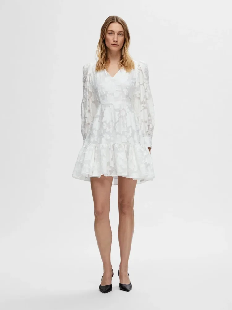 Calli-Sadie Ls Short V-Neck Dress Ff - Bright White - Bilde 2