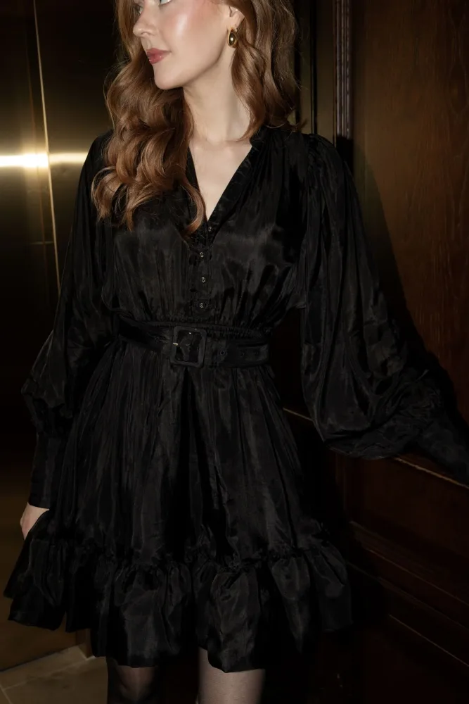 Cupro Mini Dress - Black - Bilde 3