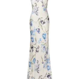 Thelma Open Back Satin Maxi Dress – Tulip Blue