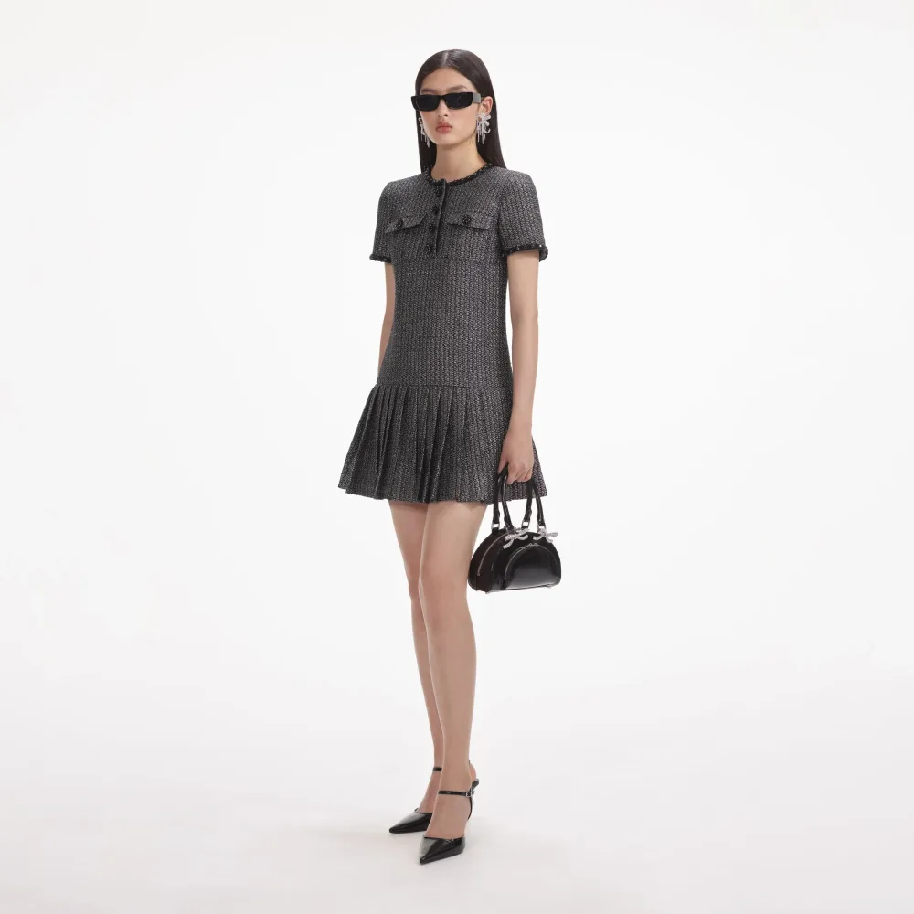 Metallic Boucle Mini Dress - Black - Bilde 3