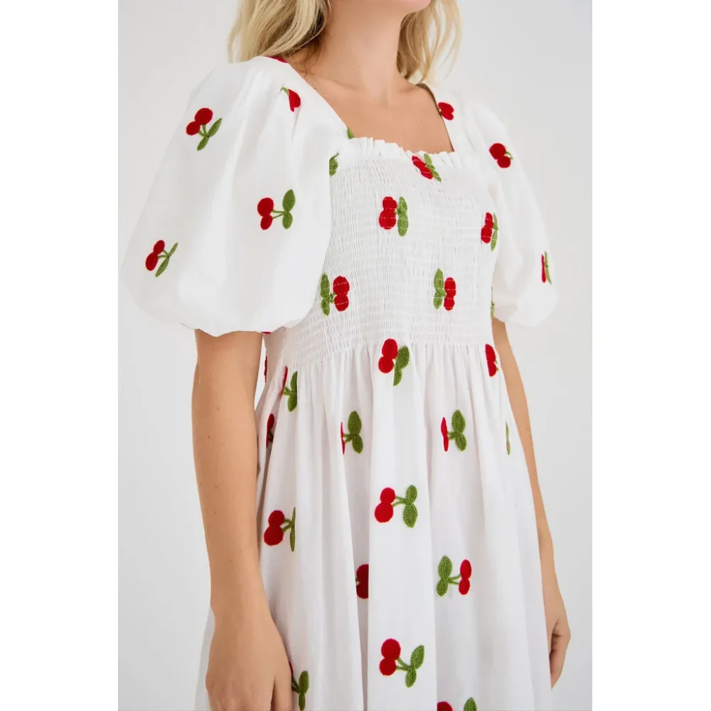 Cheri Fruit Dress - White/Red - Bilde 3
