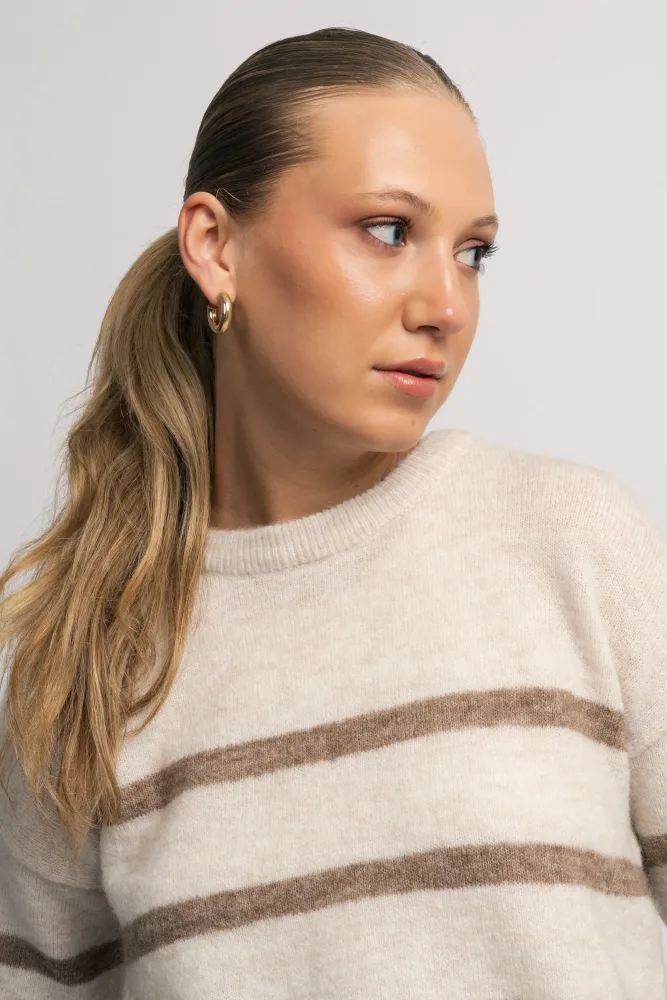 Maline-Liliana 2/4 Knit O-Neck - Birch Greige - Bilde 3