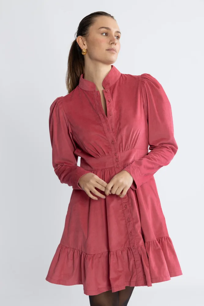 Baby Cord Mini Dress - Raspberry - Bilde 3
