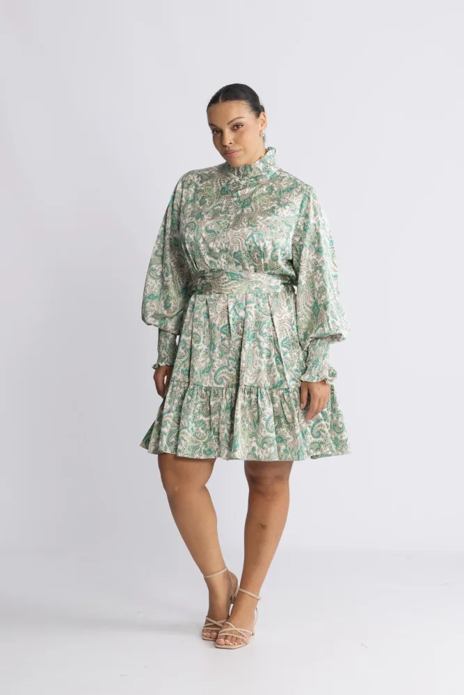 Saga Wide Small Paisley Dress - Green Small Paisley - Bilde 3