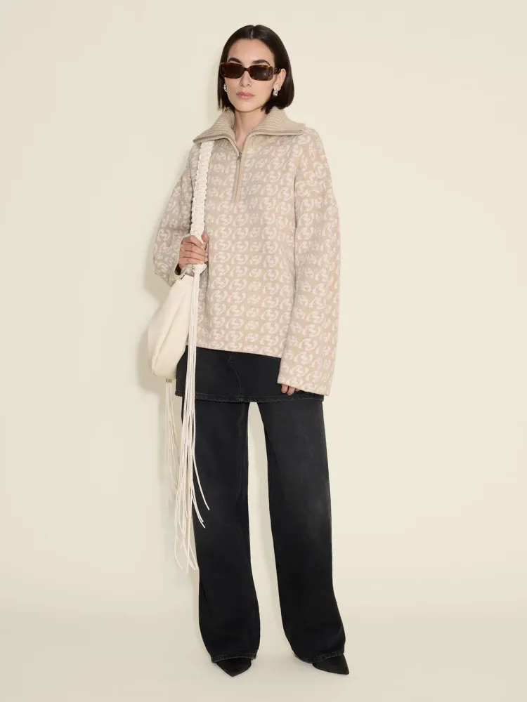 Cass Monogram Half Zip - Beige Mix - Bilde 3