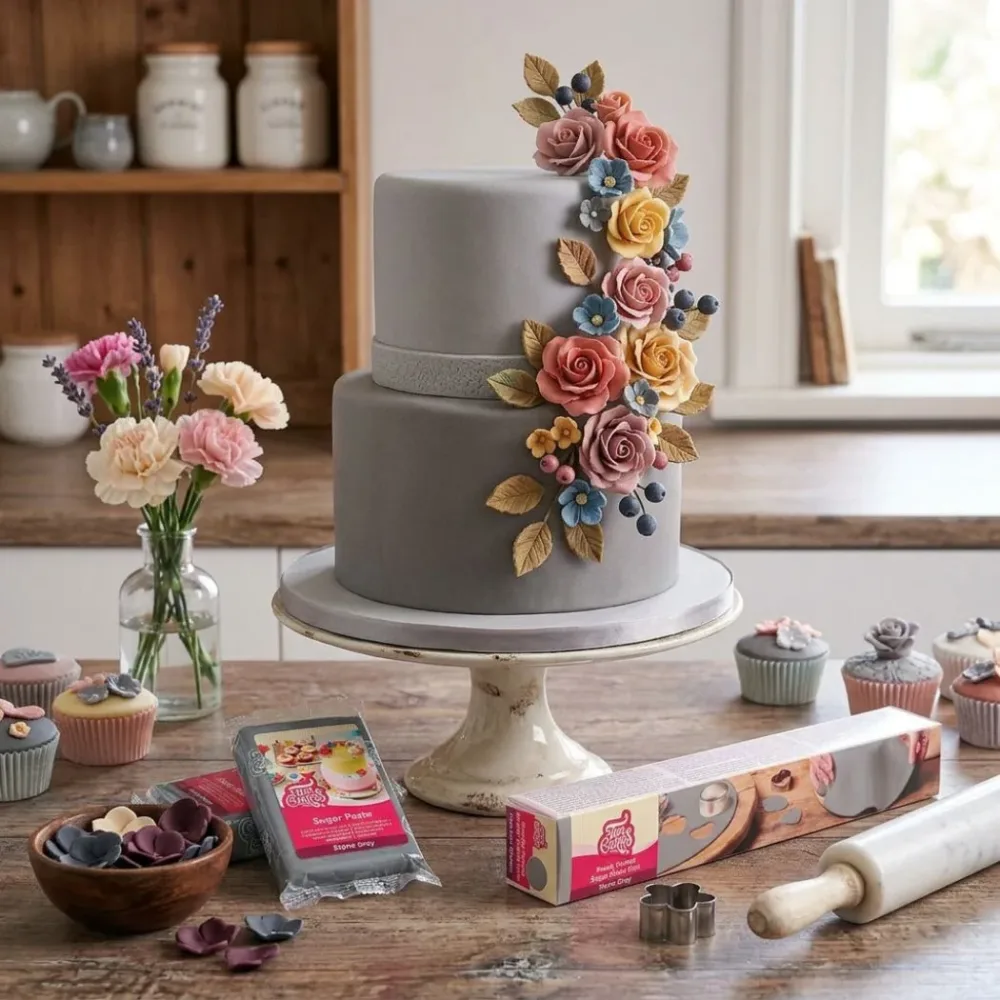 Fondantlokk av grå fondant fra FunCakes, 430g - Bilde 2