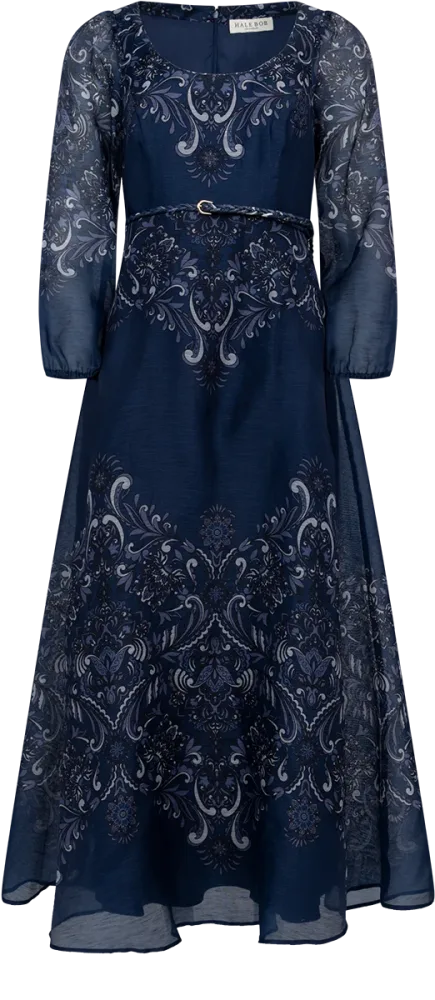 Aspyn Long Dress Silk/Linen - Navy