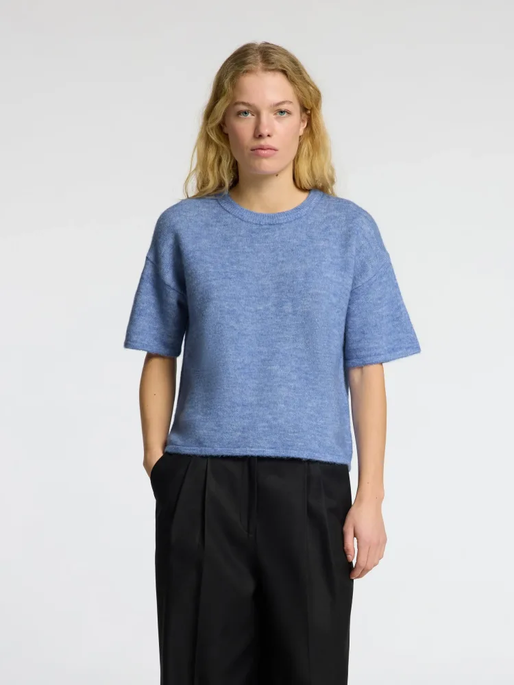 Maline-Liliana 2/4 Knit O-Neck Noos - Cornflower Blue Melange - Bilde 3