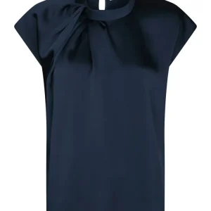 Fleur Drapy Satin Blouse – Navy