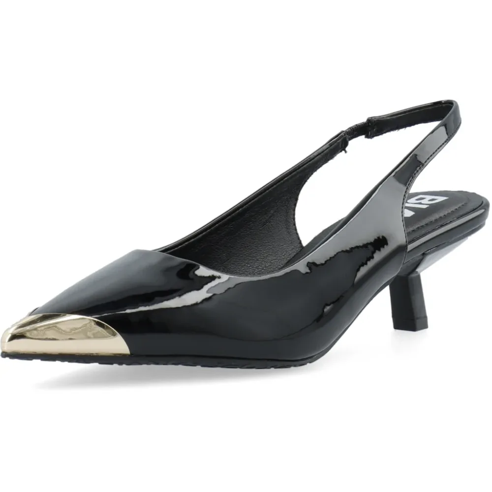 Biakristin Kitten Heel Slingback Metal Toecap Patent - Black Gold - Bilde 3