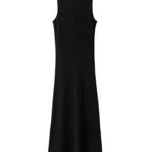 Fine Knit Cable Knit Dress – Black