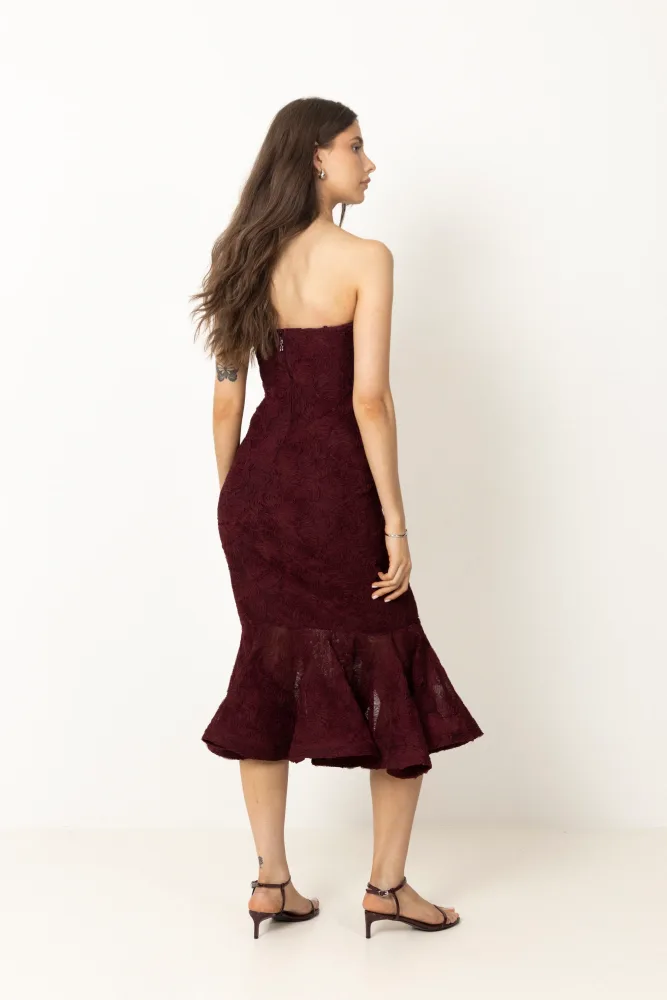 Flower Mesh Flounce Dress - Decadent Chocolate - Bilde 3