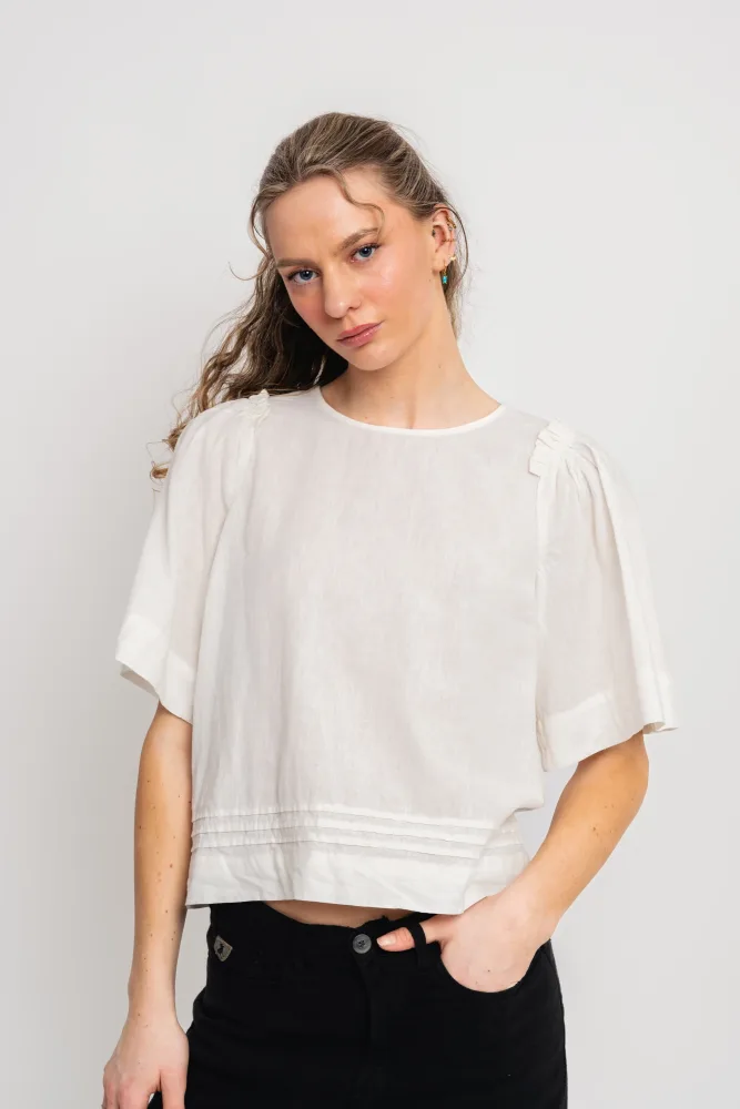 Hillie 2/4 Linen Top B - Snow White - Bilde 2