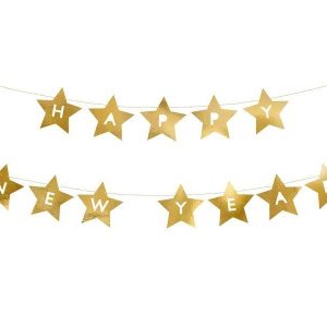 Banner Gullstjerner -Happy New Year- 4m Banner Gullstjerner -Happy New Year- 4m