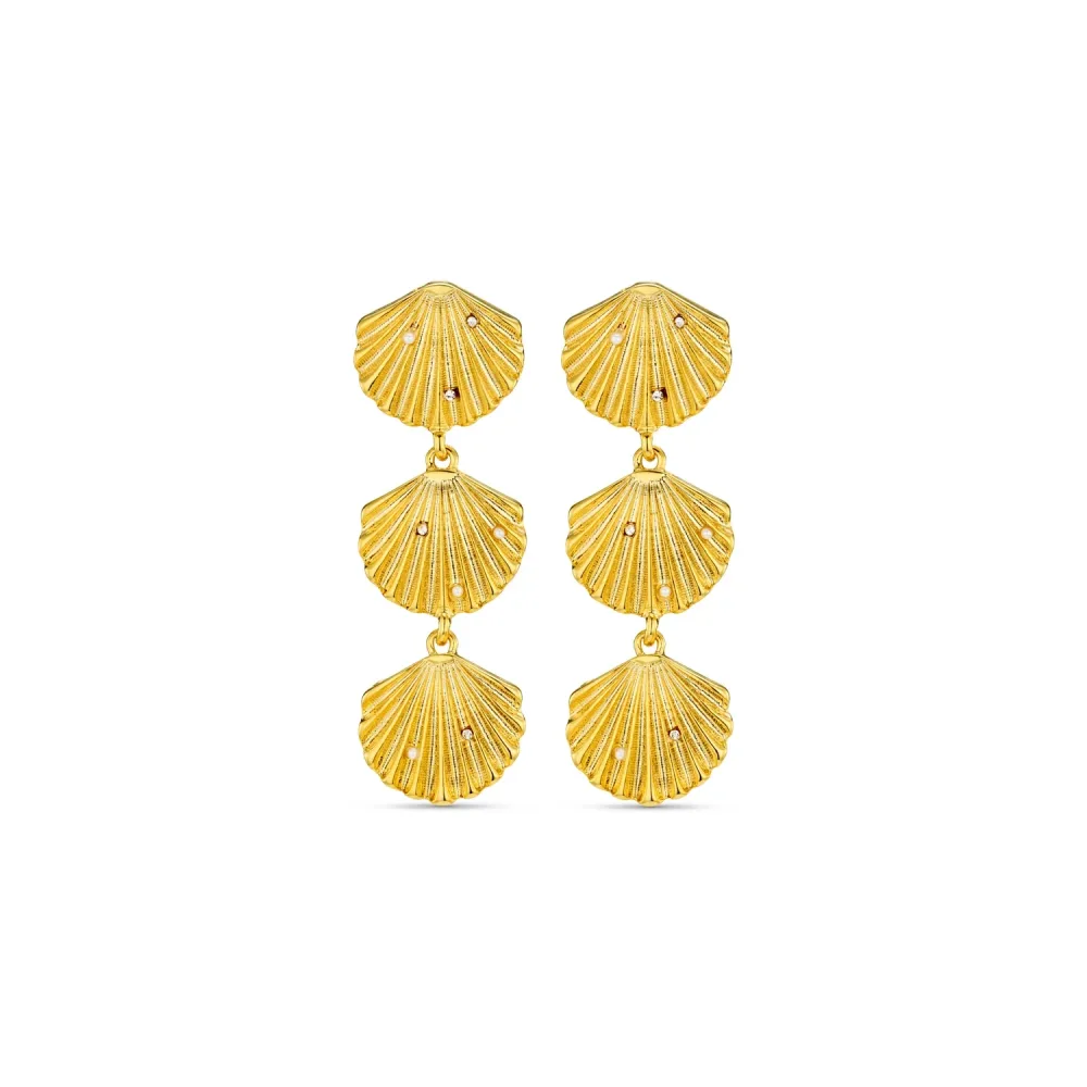 Statement Embellished Shell Drop Earrings – Pale Gold