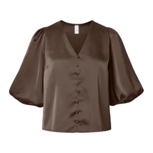 Yaspella 2/4 V-Neck Top S. Noos – Chocolate Brown