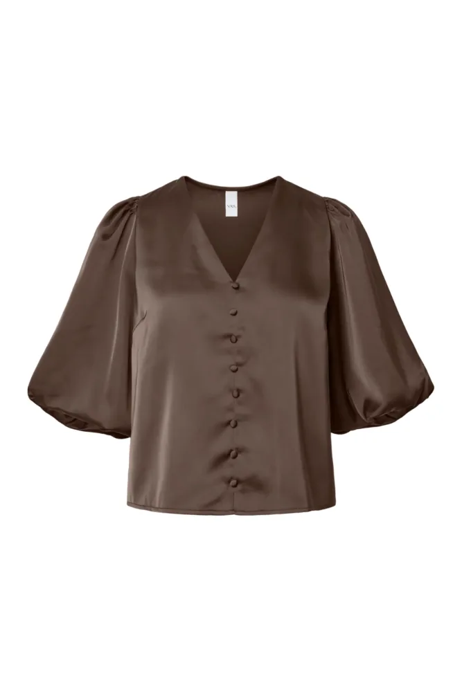 Yaspella 2/4 V-Neck Top S. Noos - Chocolate Brown