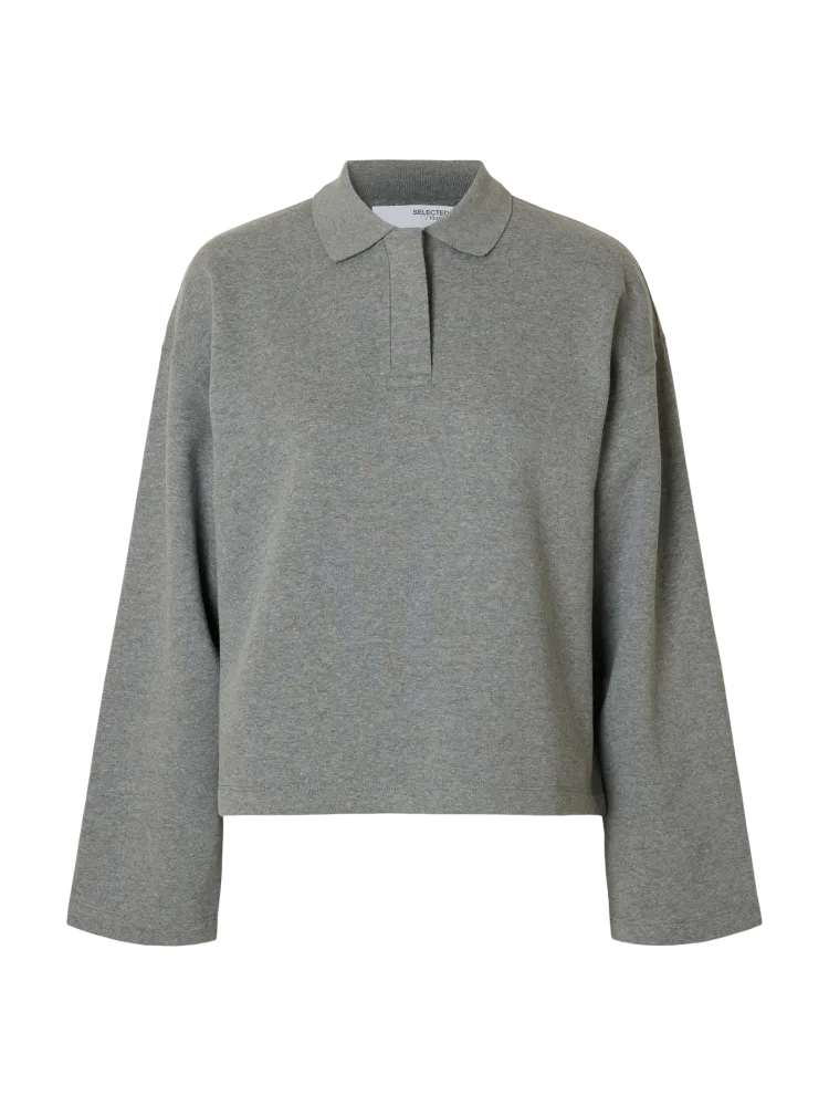 Ari Gia Ls Polo Sweat - Medium Grey Melange