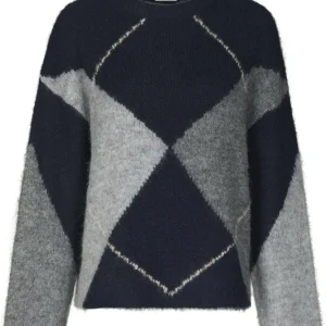 Inga Check Fluff Knit Blouse – Navy