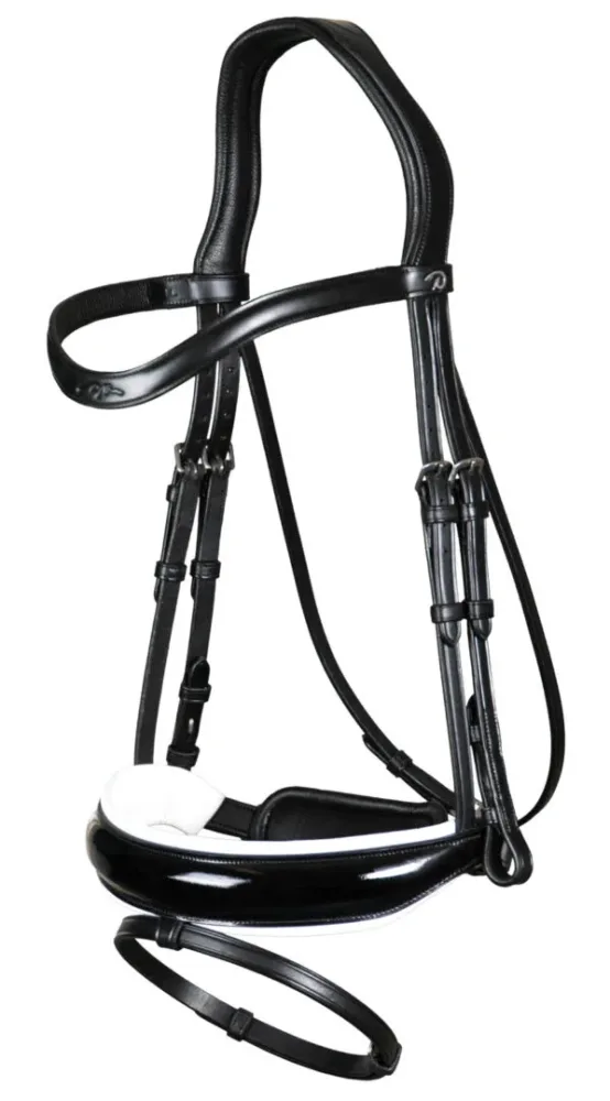 Dyon Patent Large Crank Noseband Bridle With White Padding And Flash New English Collection - Bilde 3