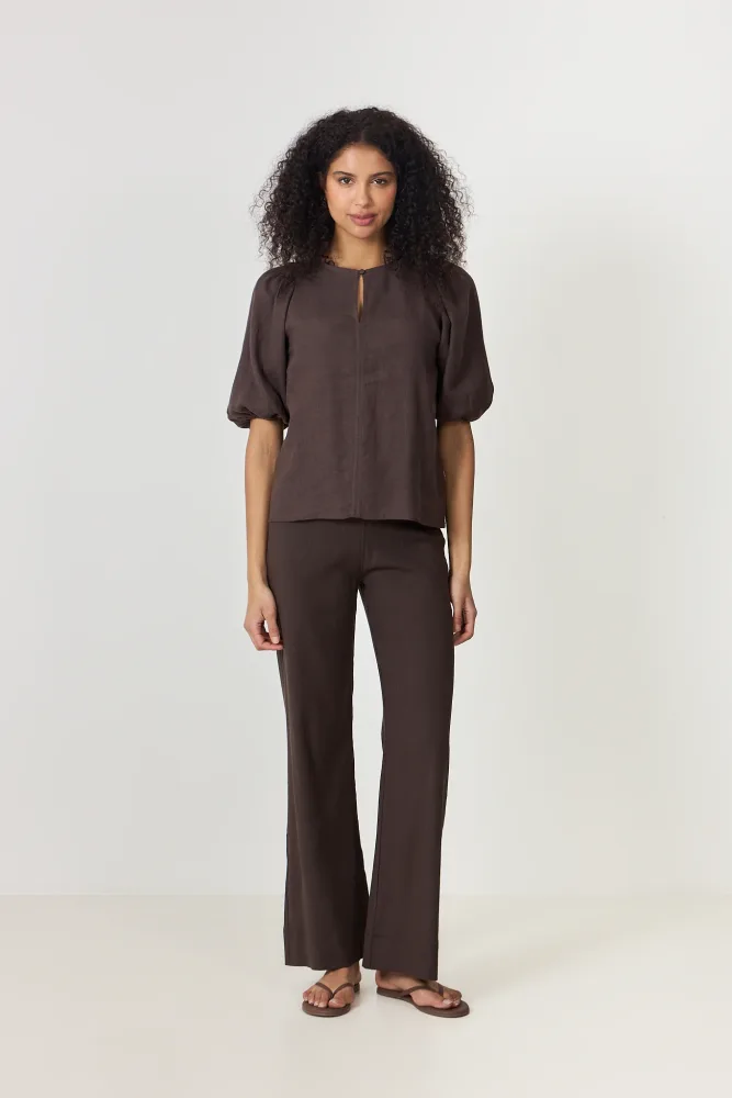 Anna Linen Top - Dark Brown - Bilde 2