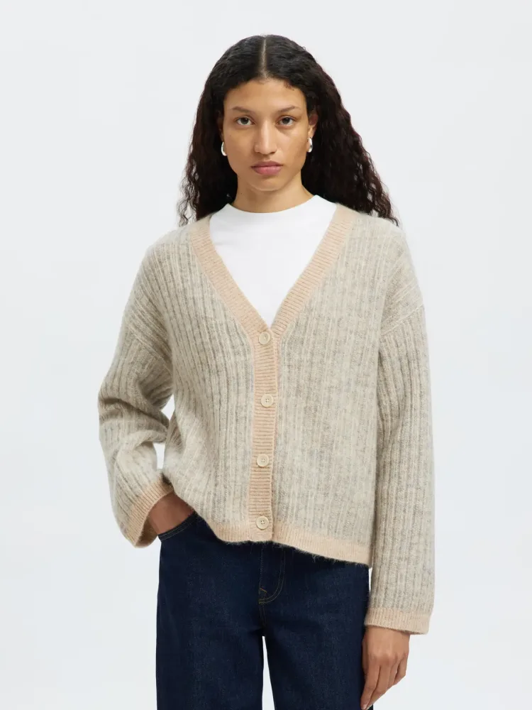 Alva Ls Knit Stripe V-Cardigan - Birch Lgm + Birch - Bilde 2