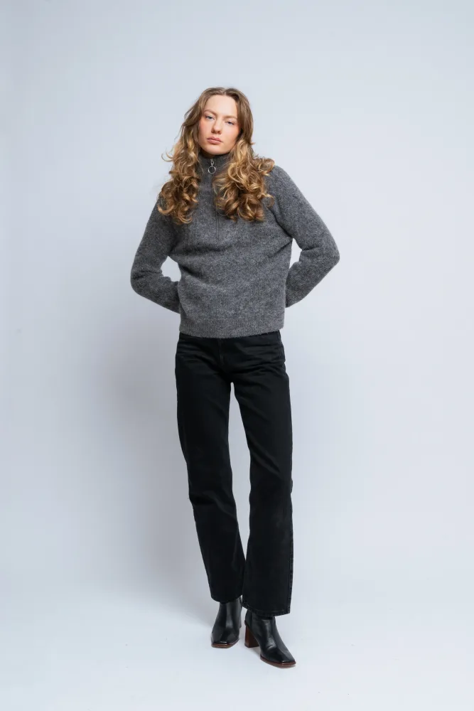 Sia Ras Ls Knit Half Zipper Ex - Medium Grey Melange - Bilde 3