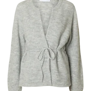 Sia Ras Ls Knit Belt Cardigan – Light Grey Melange