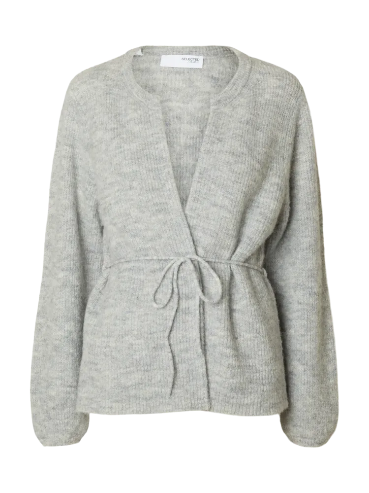Sia Ras Ls Knit Belt Cardigan - Light Grey Melange