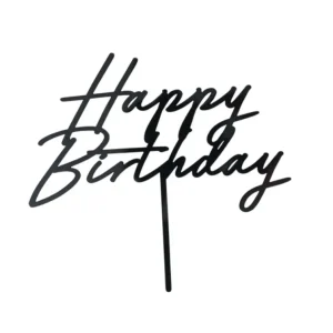 Kaketopp i akryl «Happy Birthday» – Svart Kaketopp i akryl «Happy Birthday» – Svart