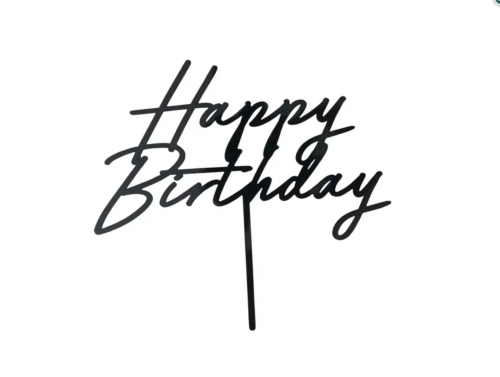 Kaketopp i akryl "Happy Birthday" - Svart