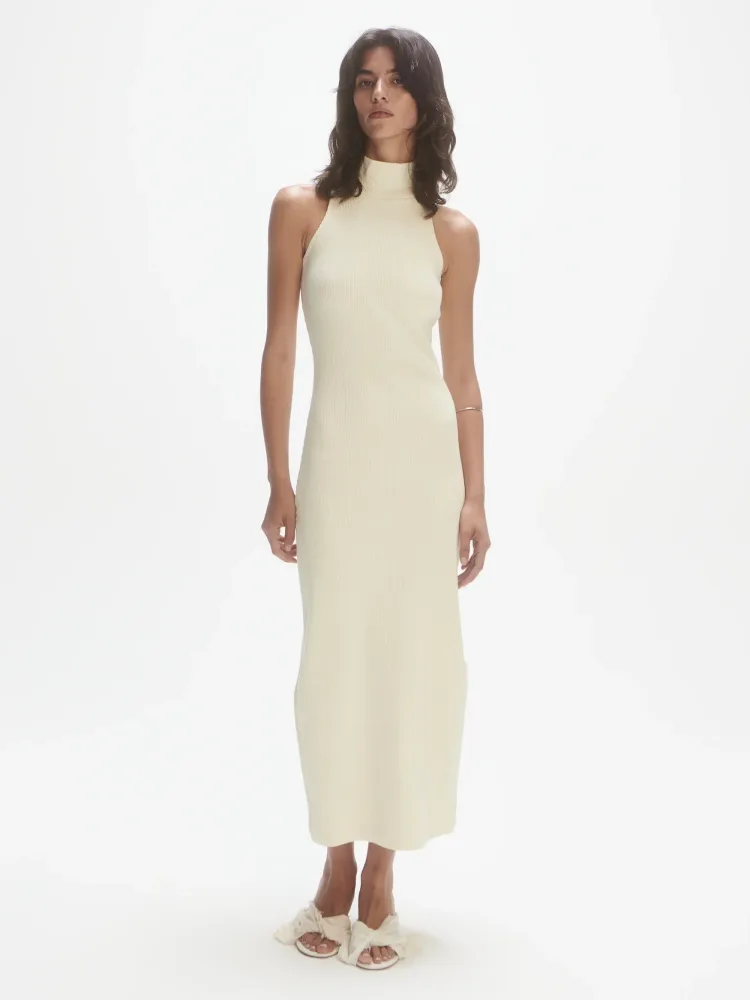 Twisted Back Rib Dress - Cream - Bilde 3