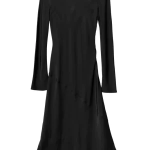 Longsleeve Bias Cut Slip Dress – Jet Black