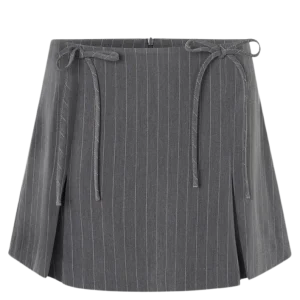 Emilia Bow Skirt – Grey Pinstripe