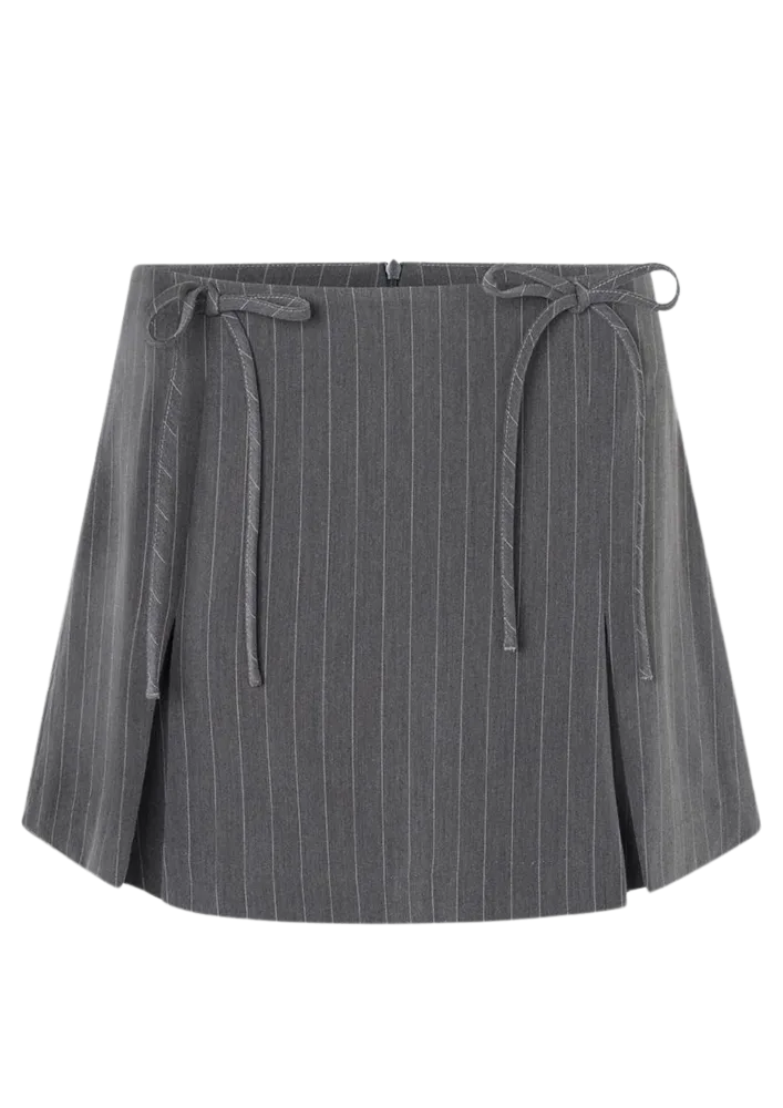Emilia Bow Skirt - Grey Pinstripe