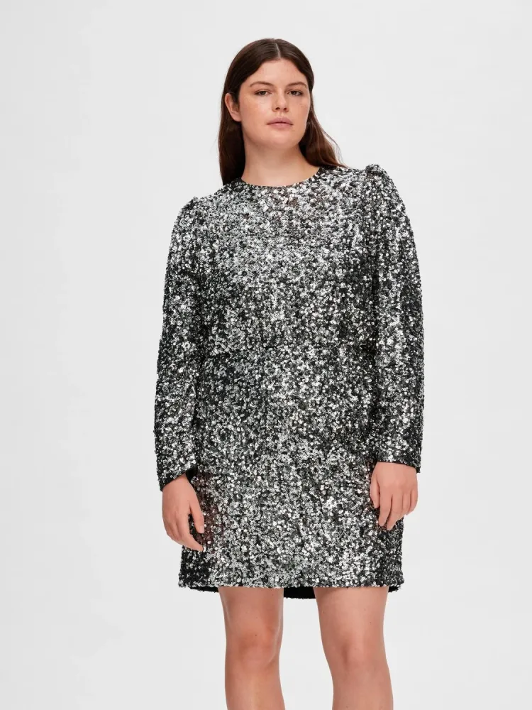 Colyn LS Short Sequins Dress - Silver - Bilde 3