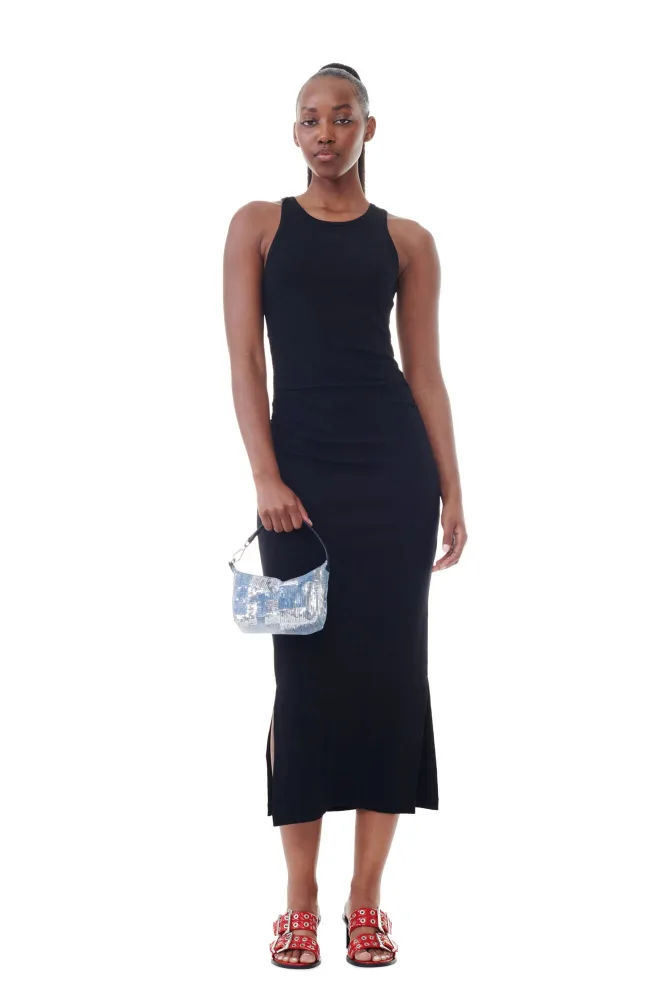 Soft Cotton Rib Tank Top Long Dress - Black - Bilde 2