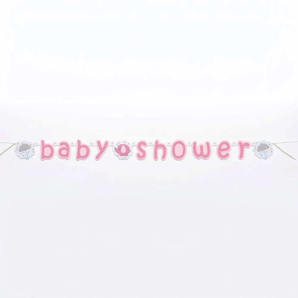 Babyshower rosa pappbanner &laquo;elefant/paraply&raquo;, 1,6meter