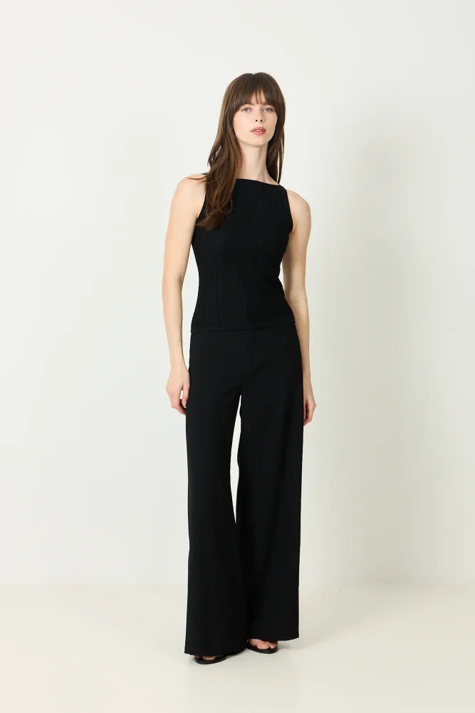 Fine Knit Cable Knit Singlet - Black - Bilde 2