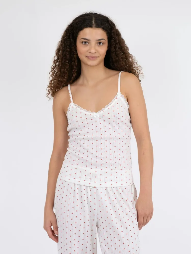 Lindsay Pointelle Heart Top - White - Bilde 2