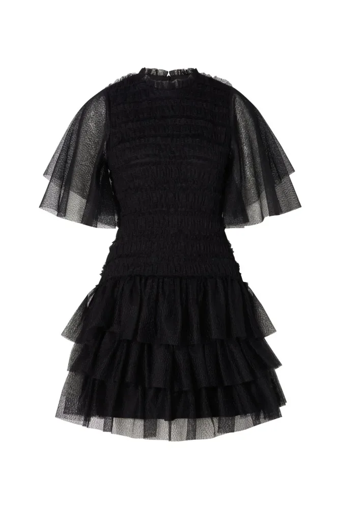 Minnie Short Sleeve Lace Mini Dress - Black