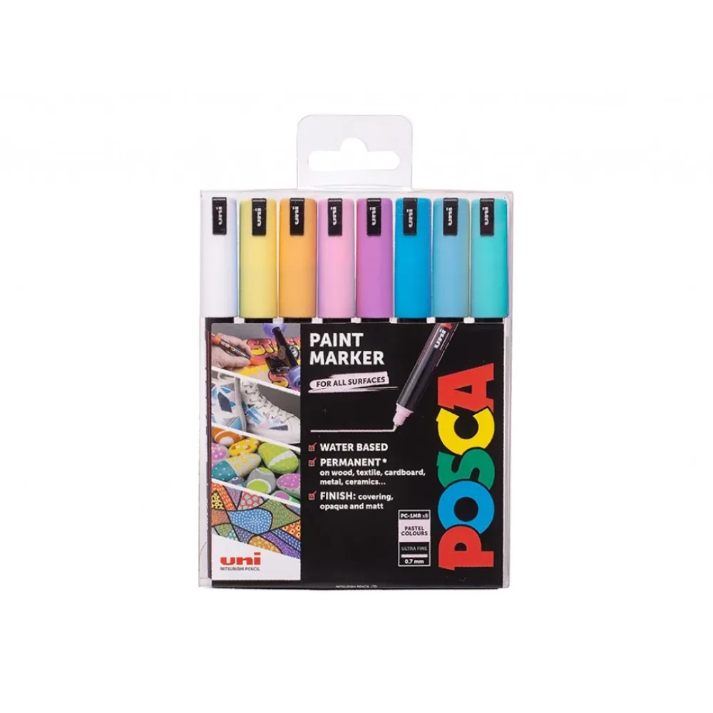 Uni POSCA PC-1MR - Ultra-Fine 0,7mm - Sett Pastell 8stk