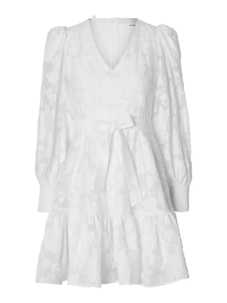 Calli-Sadie Ls Short V-Neck Dress Ff - Bright White