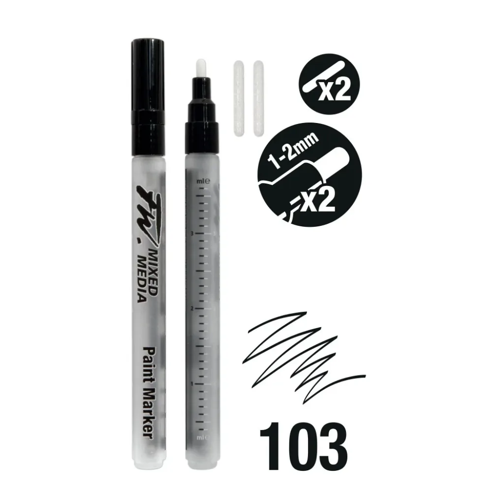 FW Marker (tomme markers) sett med 2x1-2mm filtspiss m/ ekstra spisser (4ml beholder).