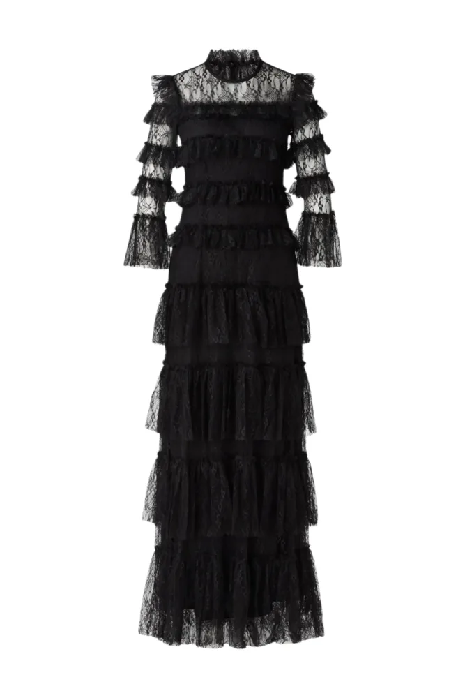 Carmine Long Sleeve Lace Maxi Dress - Black