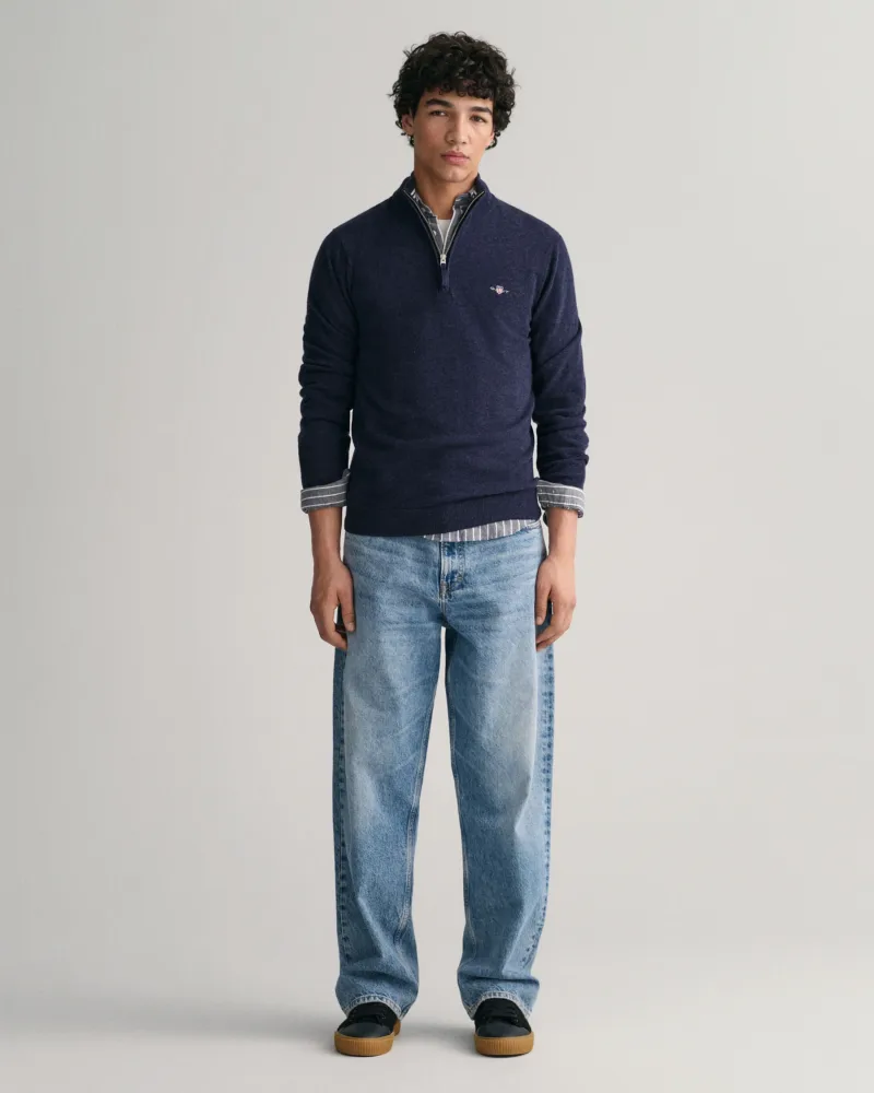 Superfine Lambswool Half Zip - Dark Navy Melange - Bilde 3