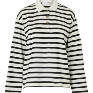 Wada Ls Stripe Collar Top – Snow White Black