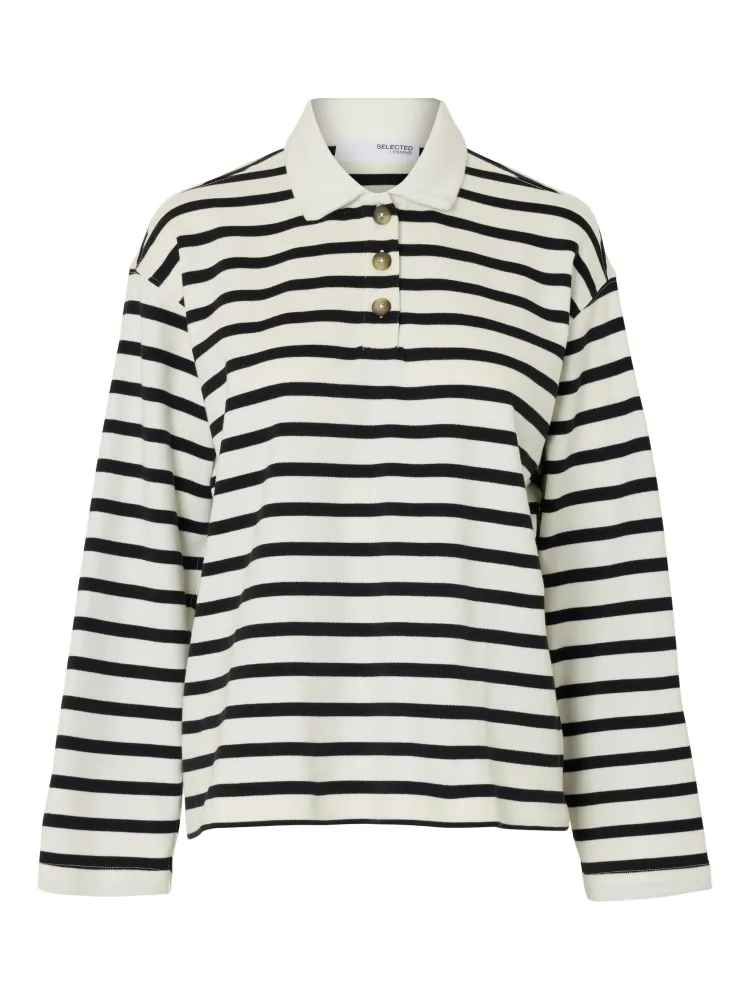 Wada Ls Stripe Collar Top - Snow White Black