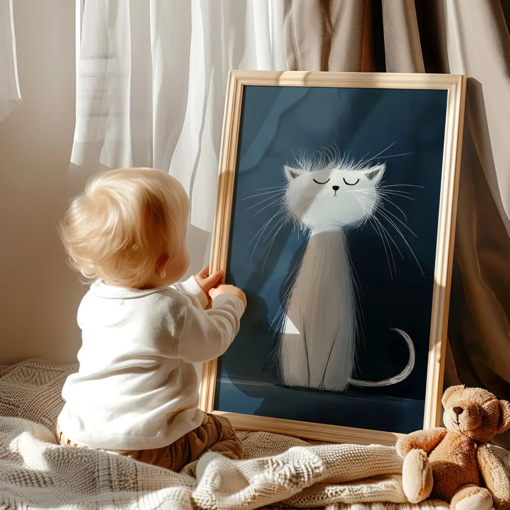 ELEGANT HVIT KATT – KUNSTPLAKAT OG LERRET - Bilde 2